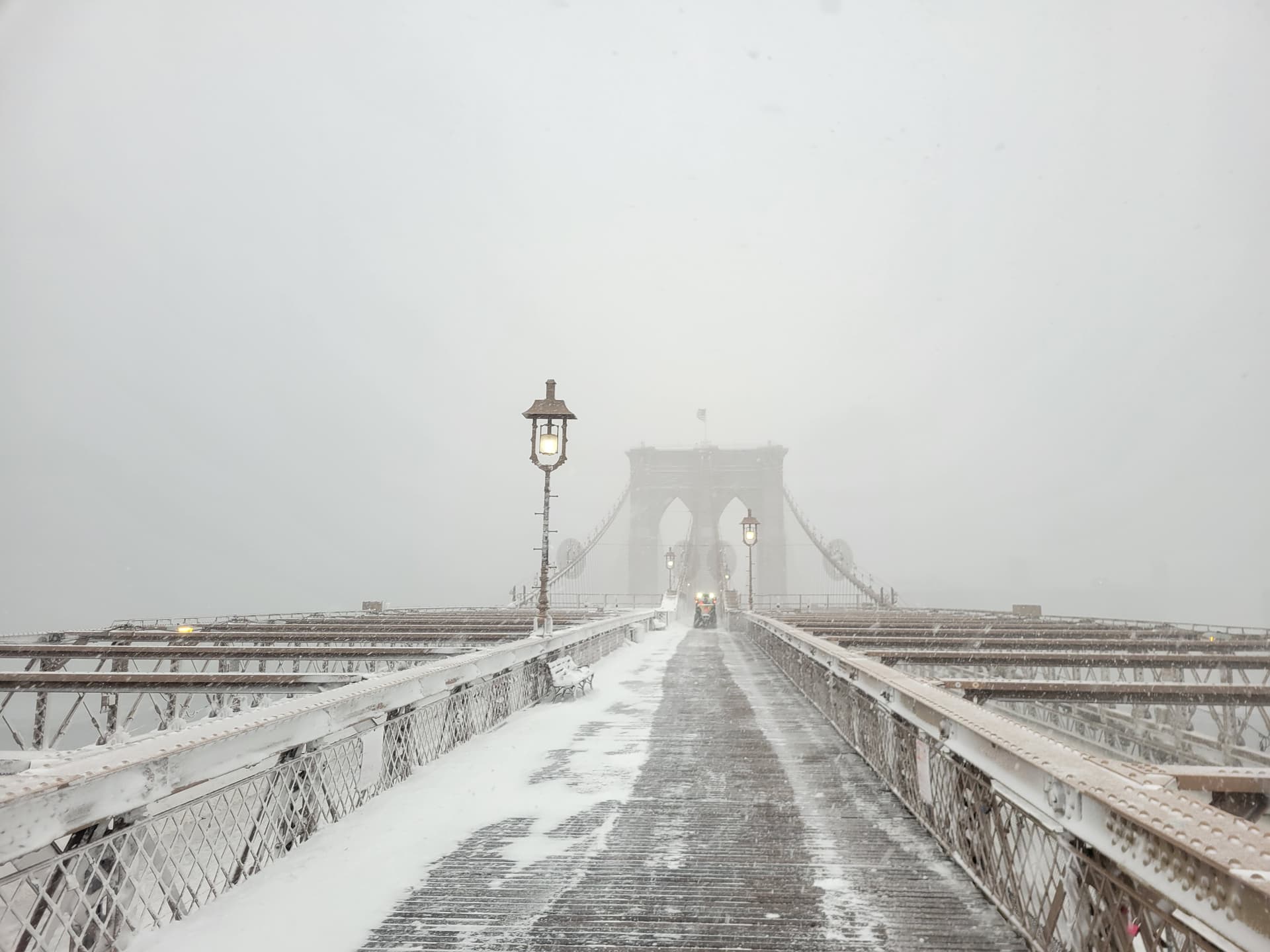 Brooklyn Bridge in snow