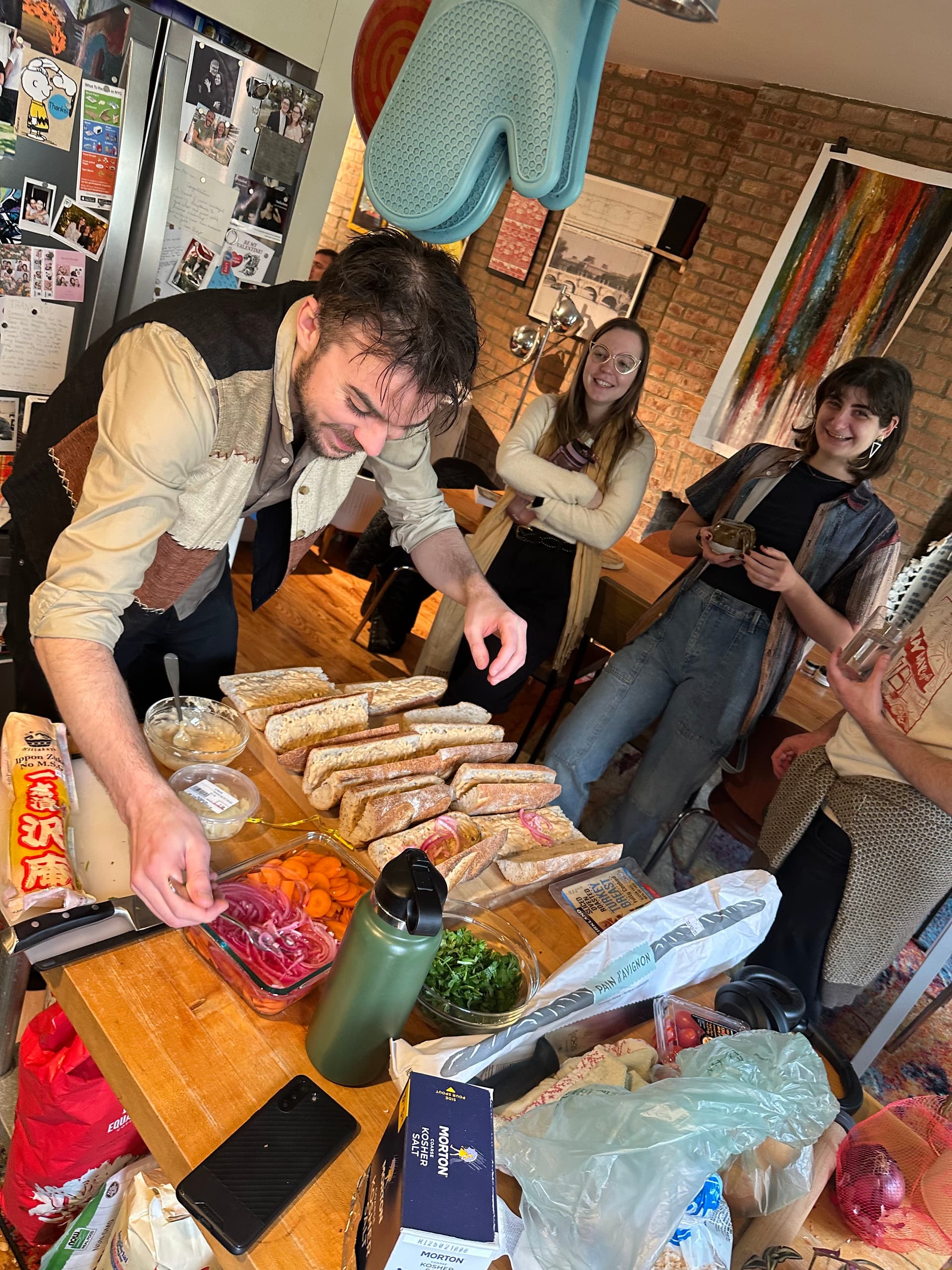 Making sandwiches together in the kitchen