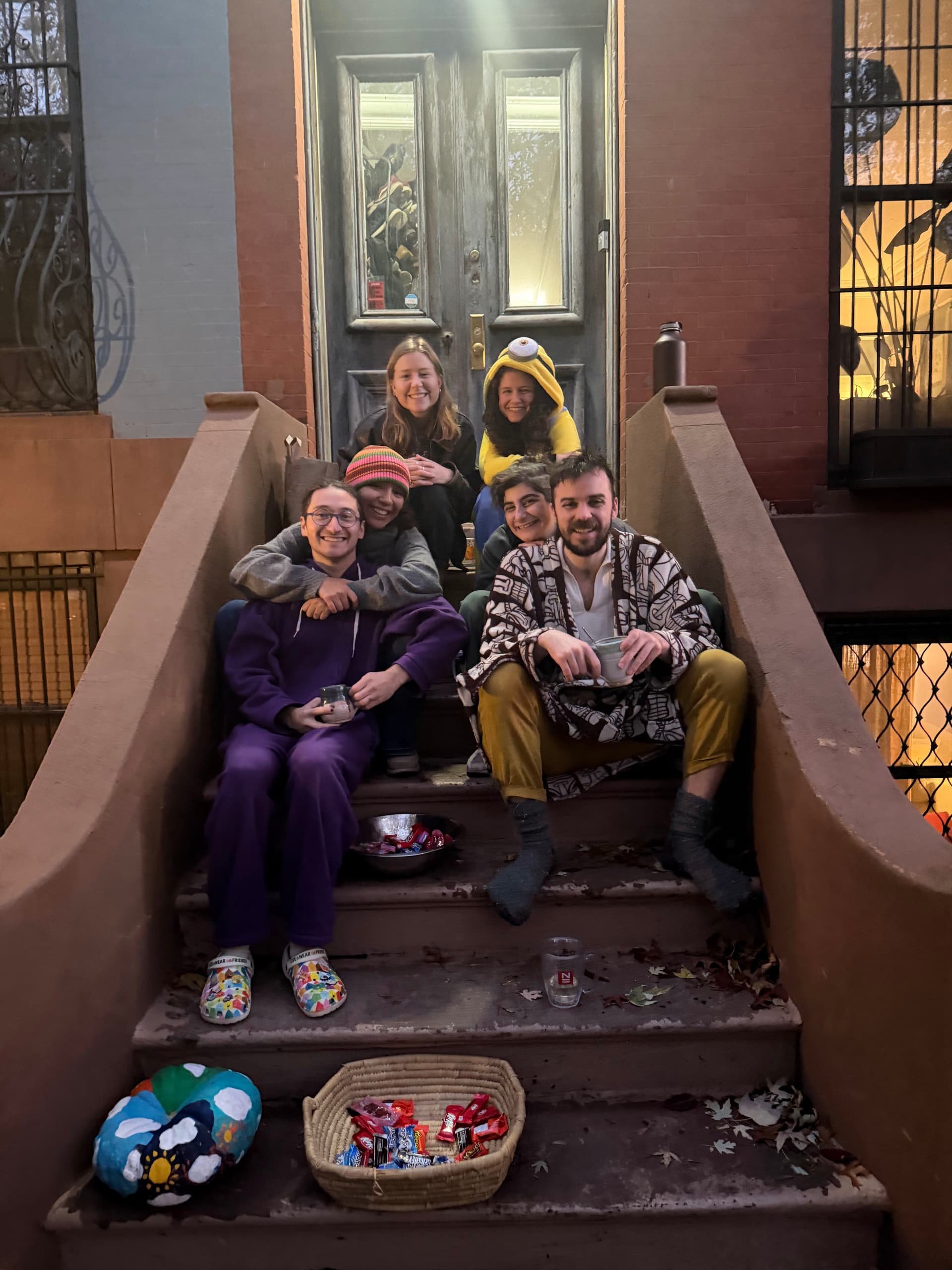 The crew on the brownstone stoop